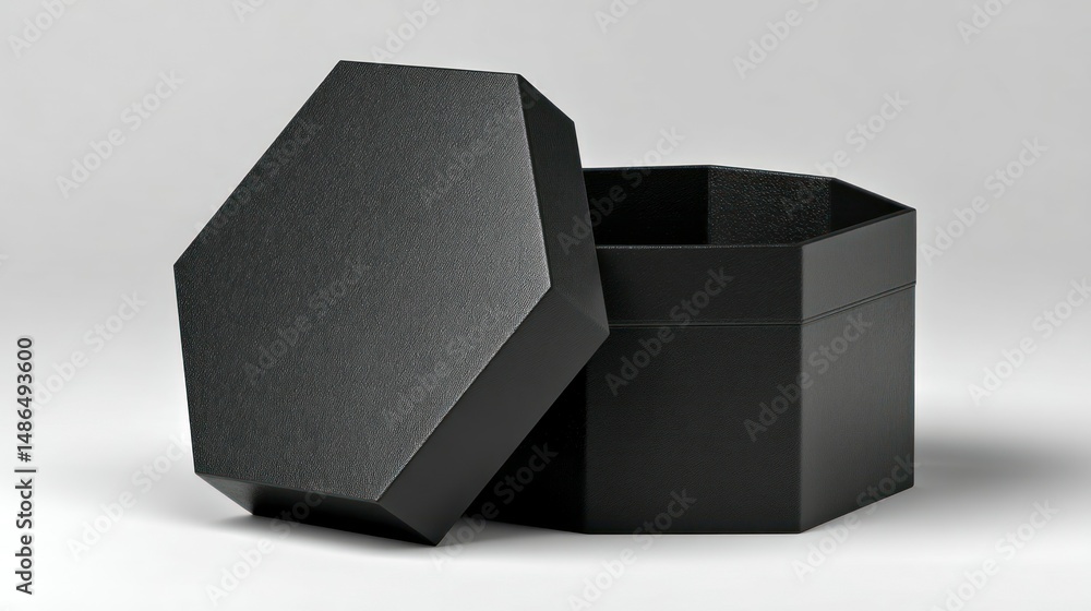 Black Hexagonal Box Opened Minimalist Design for Packaging Storage Solutions Product Present Black Hexagonal Box Opened Minimalist Design for Packaging Storage Solutions Product Present