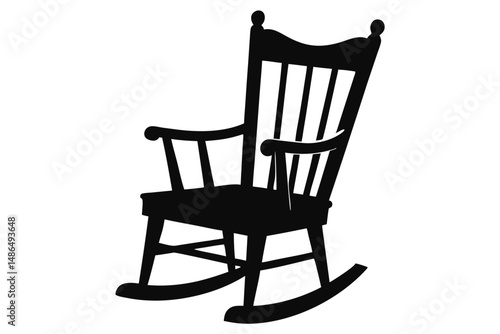 Black Silhouette of an Elegant Wood Rocking Chair with Decorative Headrests and Curves