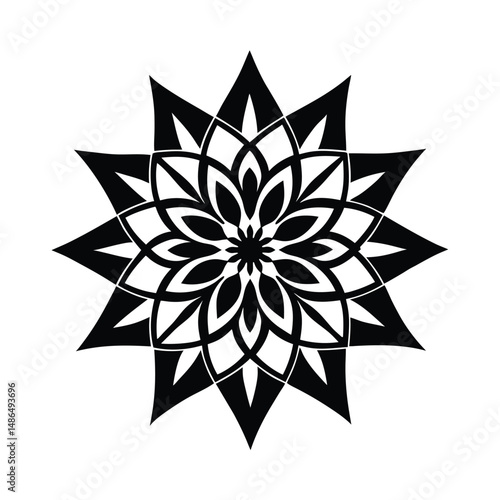 Black and white geometric floral mandala design