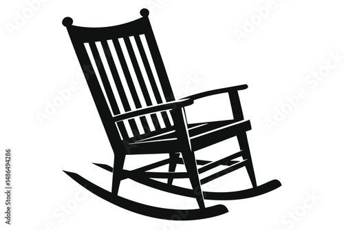Silhouette of a Classic Wooden Rocking Chair with Vertical Slats and Armrests