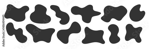 Abstract black irregular blob shapes set. Organic random liquid forms in flat style. Perfect for backgrounds, masks, stickers, posters, branding, modern design, web, mobile UI, motion graphics