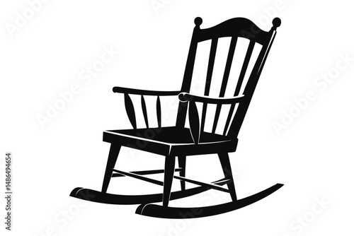 Silhouette Illustration of a Traditional Wooden Rocking Chair with Armrests and Curved Base