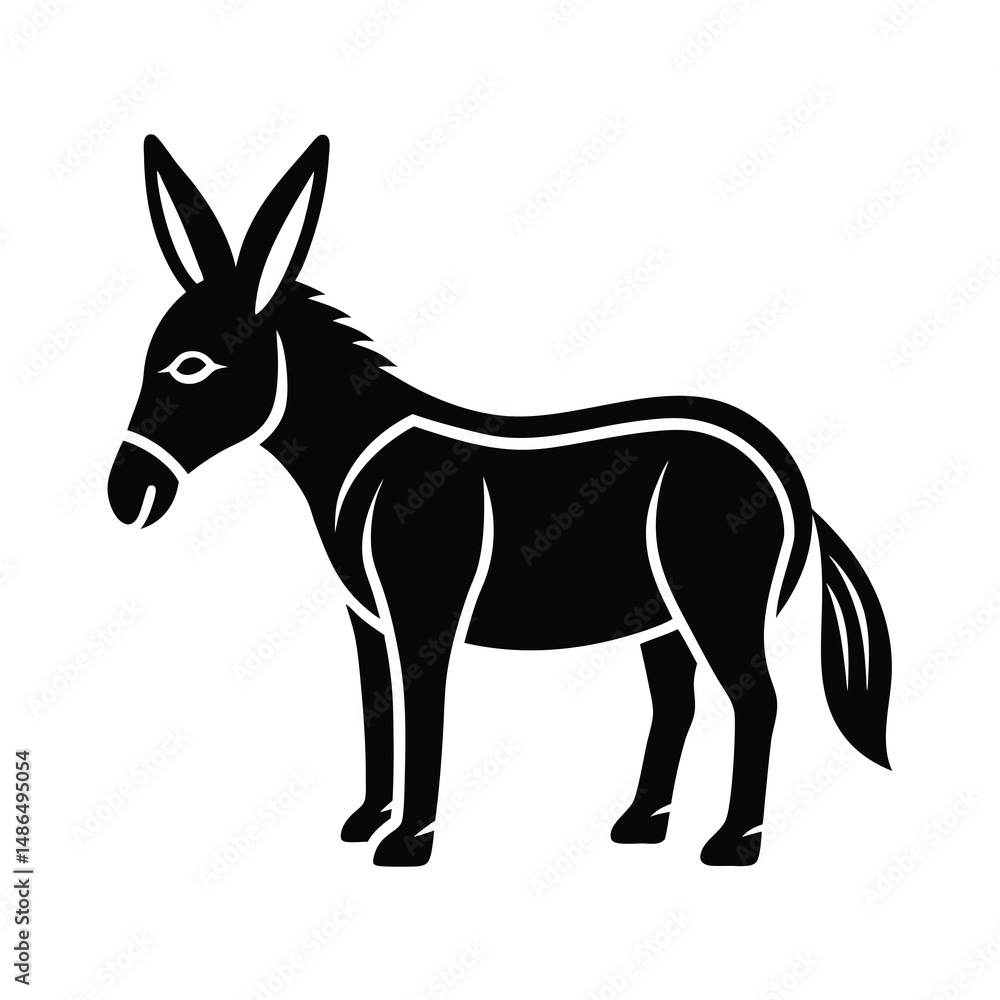 Silhouette of a donkey standing side profile Silhouette of a donkey standing side profile