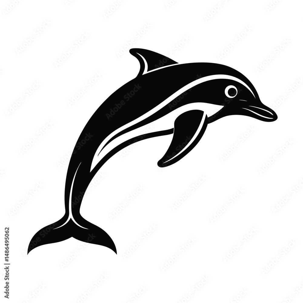 Fototapeta premium Leaping dolphin silhouette ocean mammal aquatic wildlife