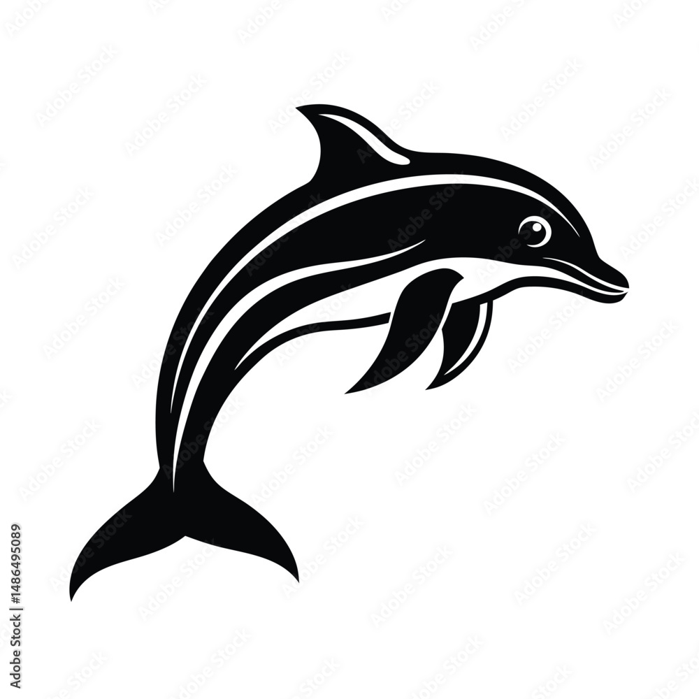 Fototapeta premium Leaping dolphin black and white silhouette design