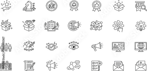 Branding Line Editable Icons set. Vector illustration in modern thin line style of marketing related icons: product, company, strategy, distribution, and more.