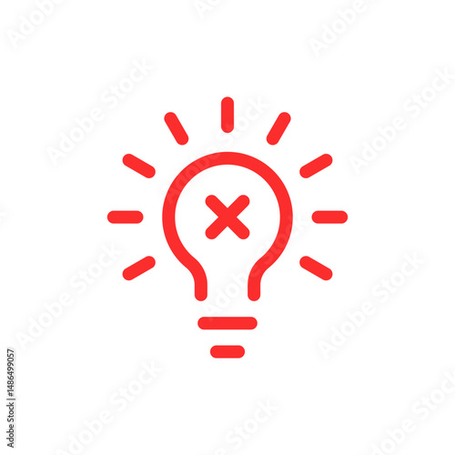 red thin line lightbulb like blackout icon with cross