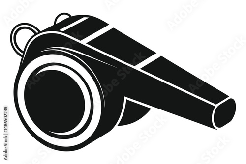 Black and White Graphic of a Classic Sports Whistle with Lanyard Loop