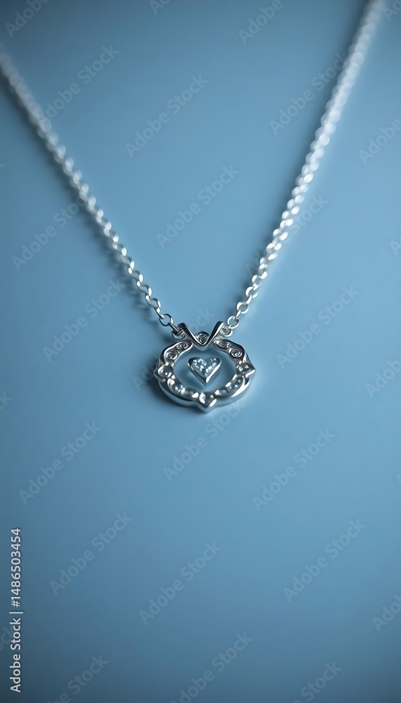 Fototapeta premium silver necklace with a heart on it
