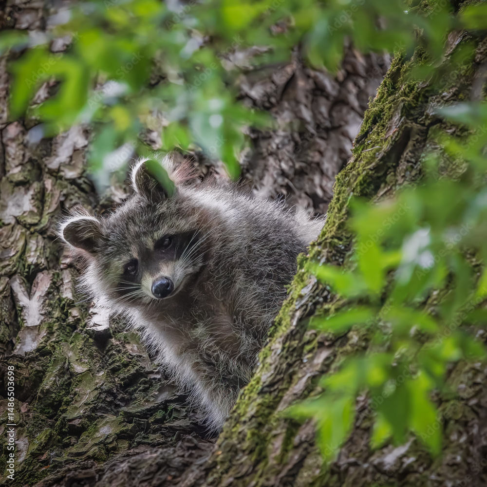 Fototapeta premium cute raccoon in the tree