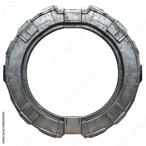 Metallic circular frame on transparent background