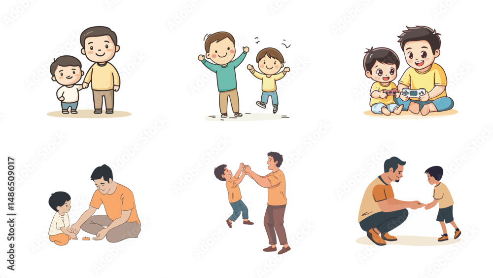 collection of Father daughter and Son kidding children's book illustration collection of Father daughter and Son kidding children's book illustration