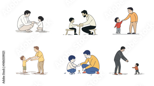 collection of Father daughter and Son kidding children's book illustration