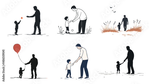collection of Father daughter and Son kidding children's book illustration
