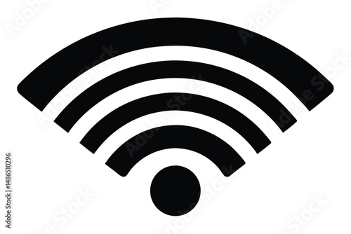Black and White Wireless Internet Icon with Circular Base and Curved Lines
