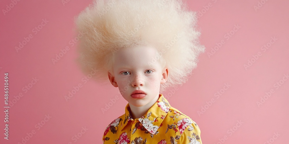 Fototapeta premium Albino child pink studio portrait.