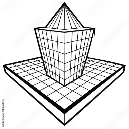 3D Geometric Shape: Pyramid & Cube Perspective Drawing Coloring Page
