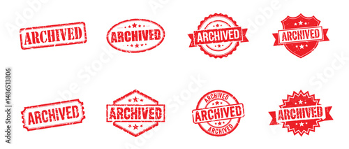 set of red archived stamp, vintage grunge imprints for record retention and historical documentation
