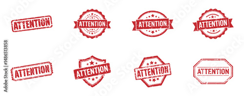 set of red attention stamp, vintage grunge alerts for highlighting importance and urgent communication
