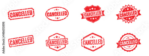 set of red cancelled stamp, vintage grunge notifications for voiding transactions and event annulment