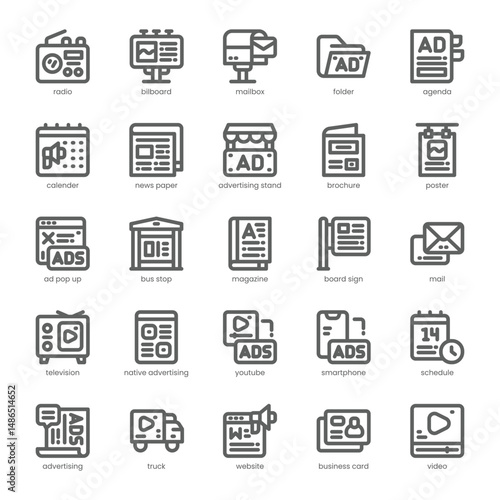 Advertising Icon pack for your website, mobile, presentation, and logo design. Advertising Icon outline design. Vector graphics illustration and editable stroke.