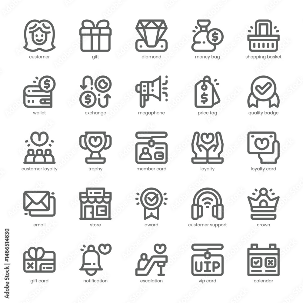 Customer Loyalty Icon pack for your website, mobile, presentation, and logo design. Customer Loyalty Icon outline design. Vector graphics illustration and editable stroke. Customer Loyalty Icon pack for your website, mobile, presentation, and logo design. Customer Loyalty Icon outline design. Vector graphics illustration and editable stroke.