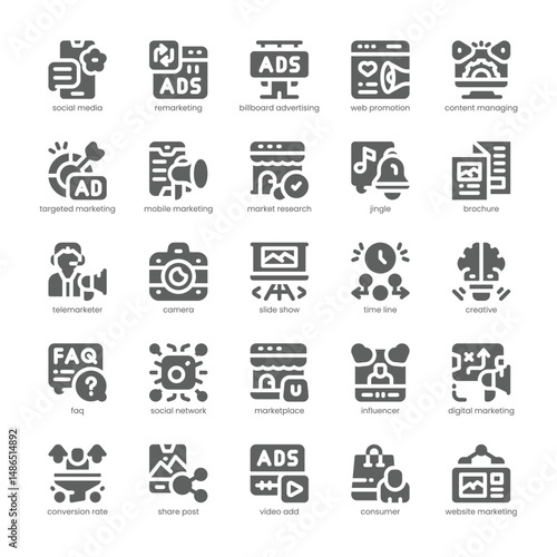 Digital Marketing Icon pack for your website, mobile, presentation, and logo design. Digital Marketing Icon solid design. Vector graphics illustration and editable stroke.