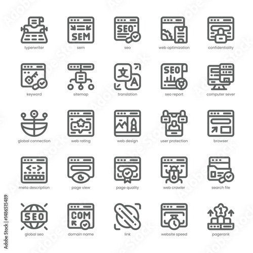 SEO Optimization Icon pack for your website, mobile, presentation, and logo design. SEO Optimization Icon outline design. Vector graphics illustration and editable stroke.