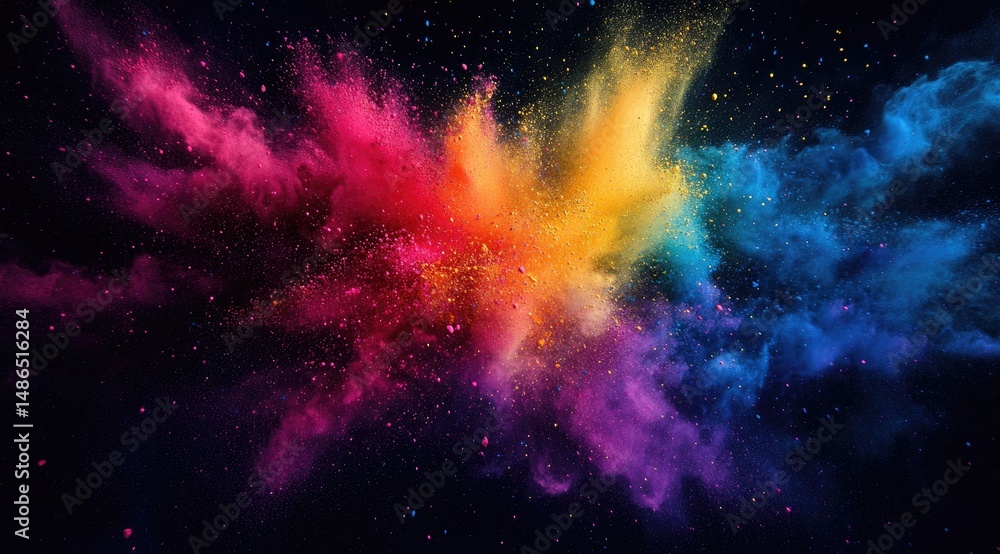 Naklejka premium Colorful powder explosion against dark background