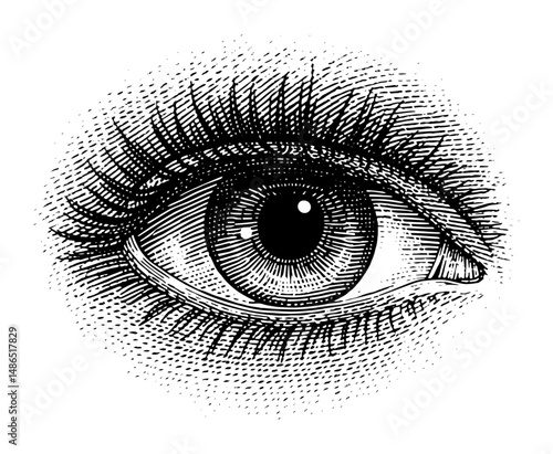 Intricate Eye Anatomical Vintage Stipple Drawing in Black and White