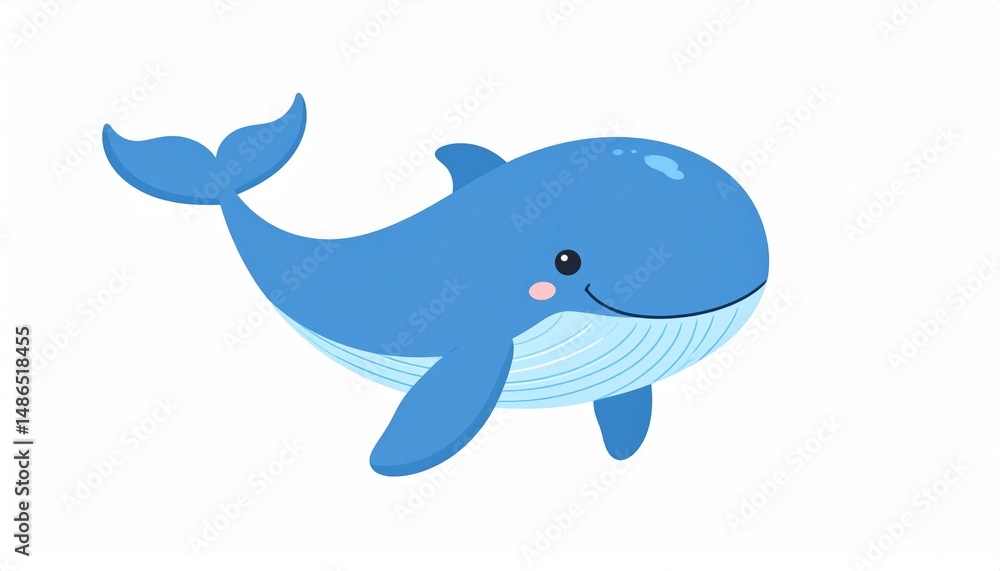 Fototapeta premium Happy Blue Whale Cartoon - Adorable cartoon illustration of a smiling blue whale, perfect for children's books, websites, or educational materials