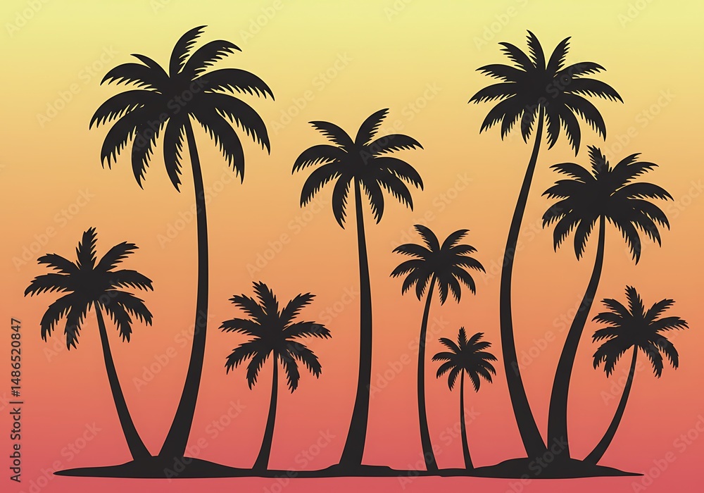Fototapeta premium Sunset Silhouette Palms AI Generated