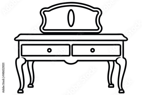 Elegant Outline of Vanity Table with Mirror and Two Drawers Design