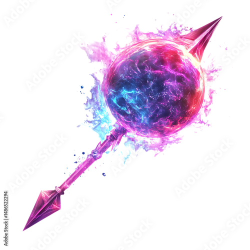 A Glowing Plasma Ball Arrow with Nebula Textures Isolated on Transparent Background