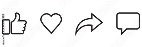 social media icon in flat line set. notification speech bubble for like share save comment buttons Camera Search Heart Home symbols vector for apps or website. isolated on transparent background 