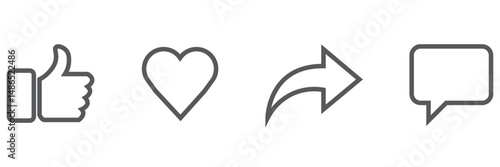 social media icon in flat line set. notification speech bubble for like share save comment buttons Camera Search Heart Home symbols vector for apps or website. isolated on transparent background 