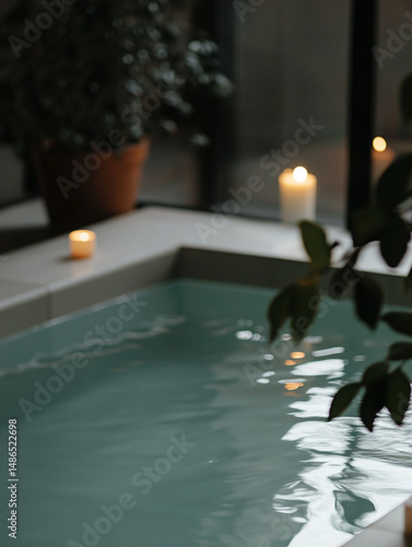a small pool with candles around, a cozy atmosphere for relaxation