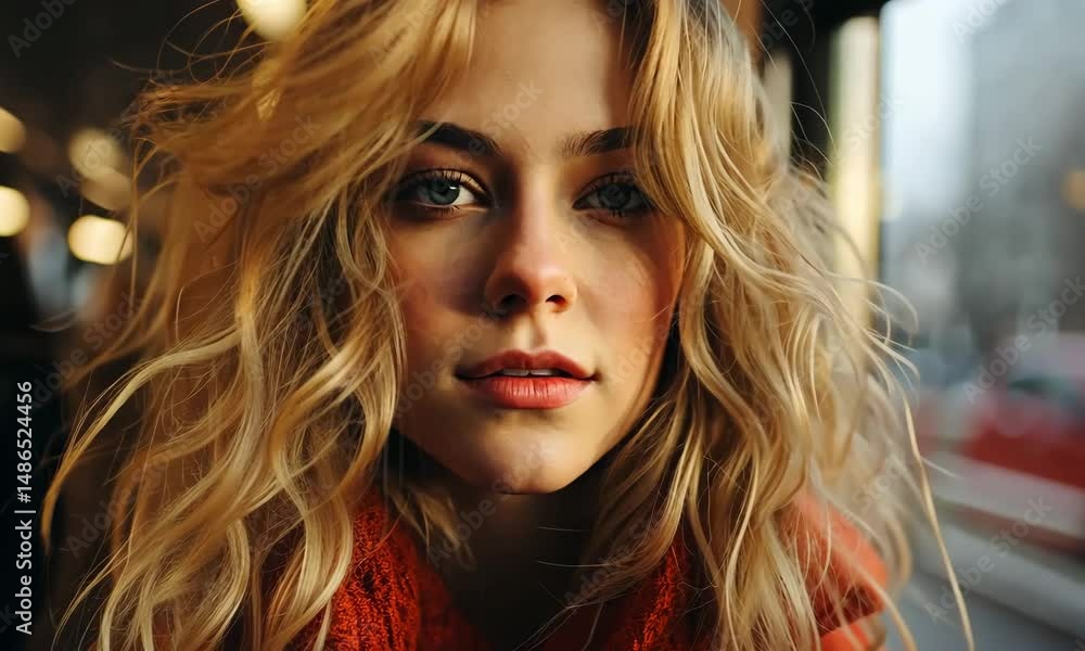 On a chilly winter morning, a young woman rides the city train, her striking features illuminated by the soft glow of urban lights. She exudes confidence and warmth in a cozy scarf On a chilly winter morning, a young woman rides the city train, her striking features illuminated by the soft glow of urban lights. She exudes confidence and warmth in a cozy scarf