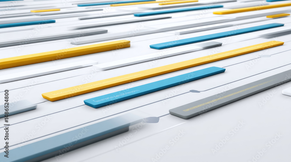 Fototapeta premium Angled perspective of colorful, parallel bars on a white surface, lines