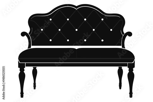 Elegant Black Loveseat with Tufted Back and Ornate Legs in Silhouette Style