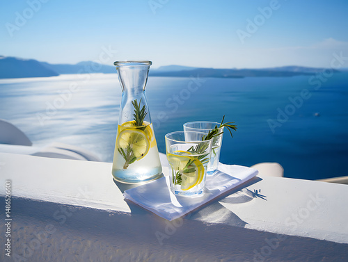 Lemon Rosemary Water on Santorini Terrace