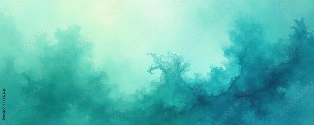 Obraz premium Ethereal blue-green watercolor wash, fractal patterns Soft, flowing, muted tones , blue, muted, mystical