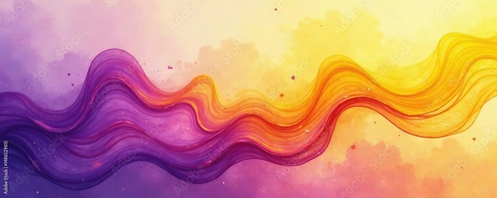Obraz premium Fading yellow-purple watercolor blend, abstract flowing lines , nature, subtle, illustration