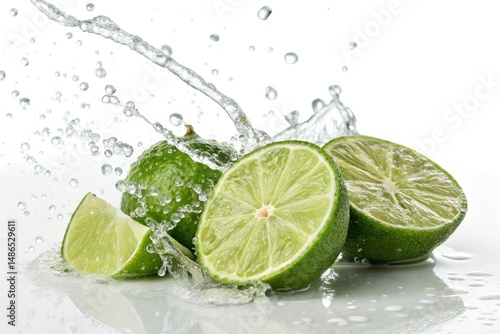 Fresh Lime Slices Splash Into Water Creating Vibrant Droplets Generative AI