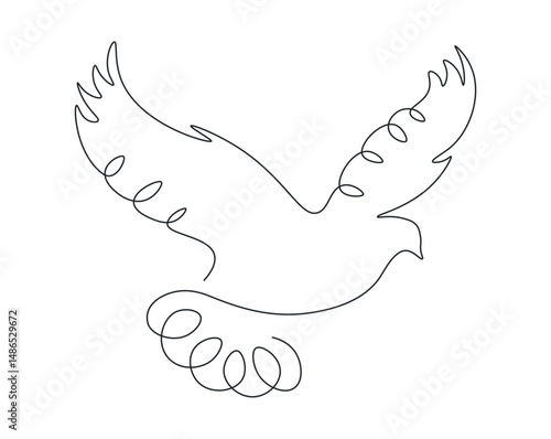 Continuous single line drawing pigeon. Peace and freedom bird symbol in one line. Flying dove silhouette. Editable stroke. Minimalistic doodle logo. Sketch icon vector illustration.