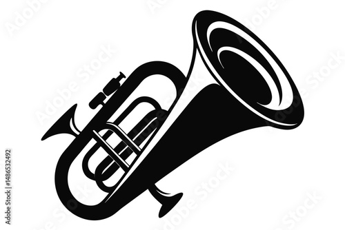 Elegant Black Silhouette of a Tuba, a Musical Instrument, Graphic Design