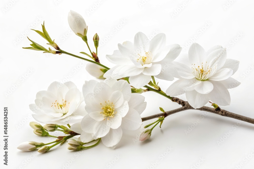 Fototapeta premium Elegant Arrangement of White Flowers on a White Background Generative AI