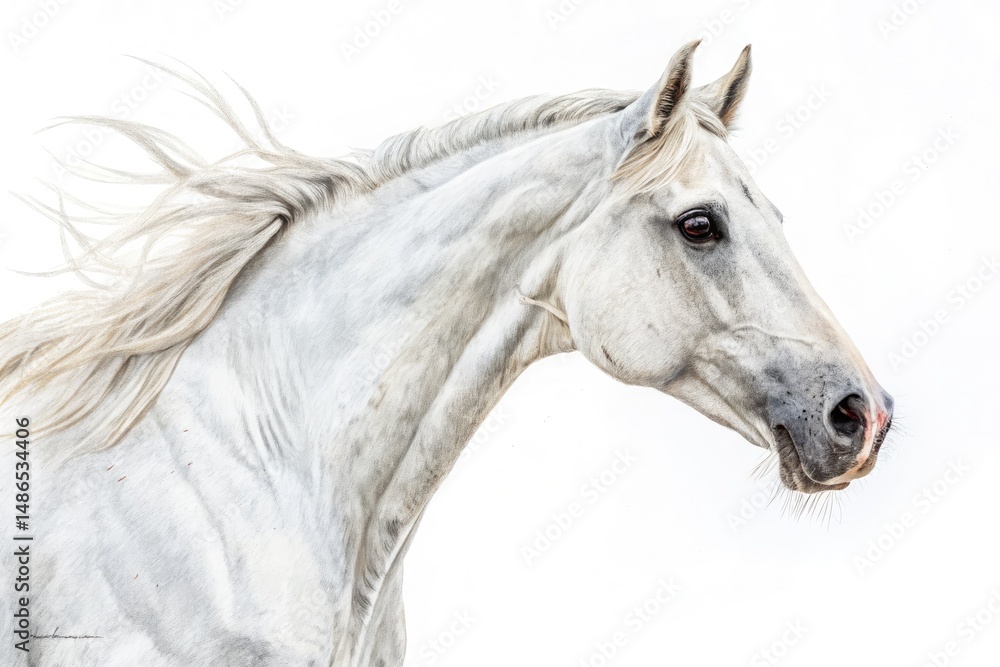 Obraz premium Stunning White Horse Portrait Against a Clean White Backdrop Generative AI