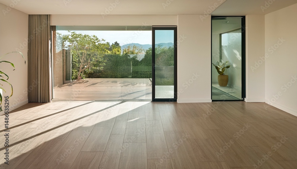 Naklejka premium modern empty room with sliding glass door and window