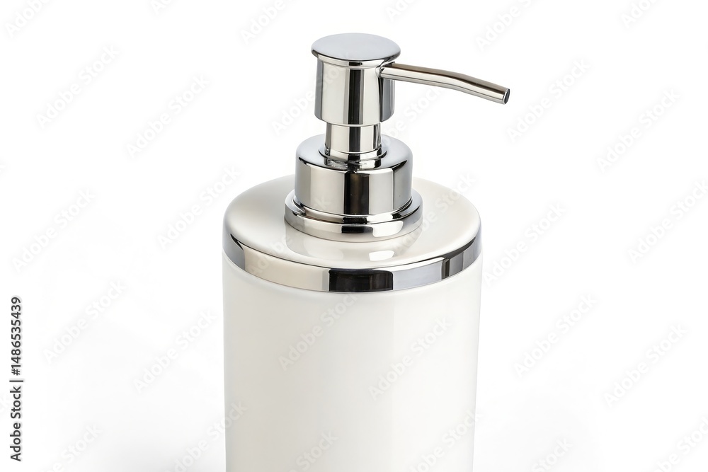 Obraz premium Elegant White Pump Bottle With Sleek Silver Top Design Generative AI